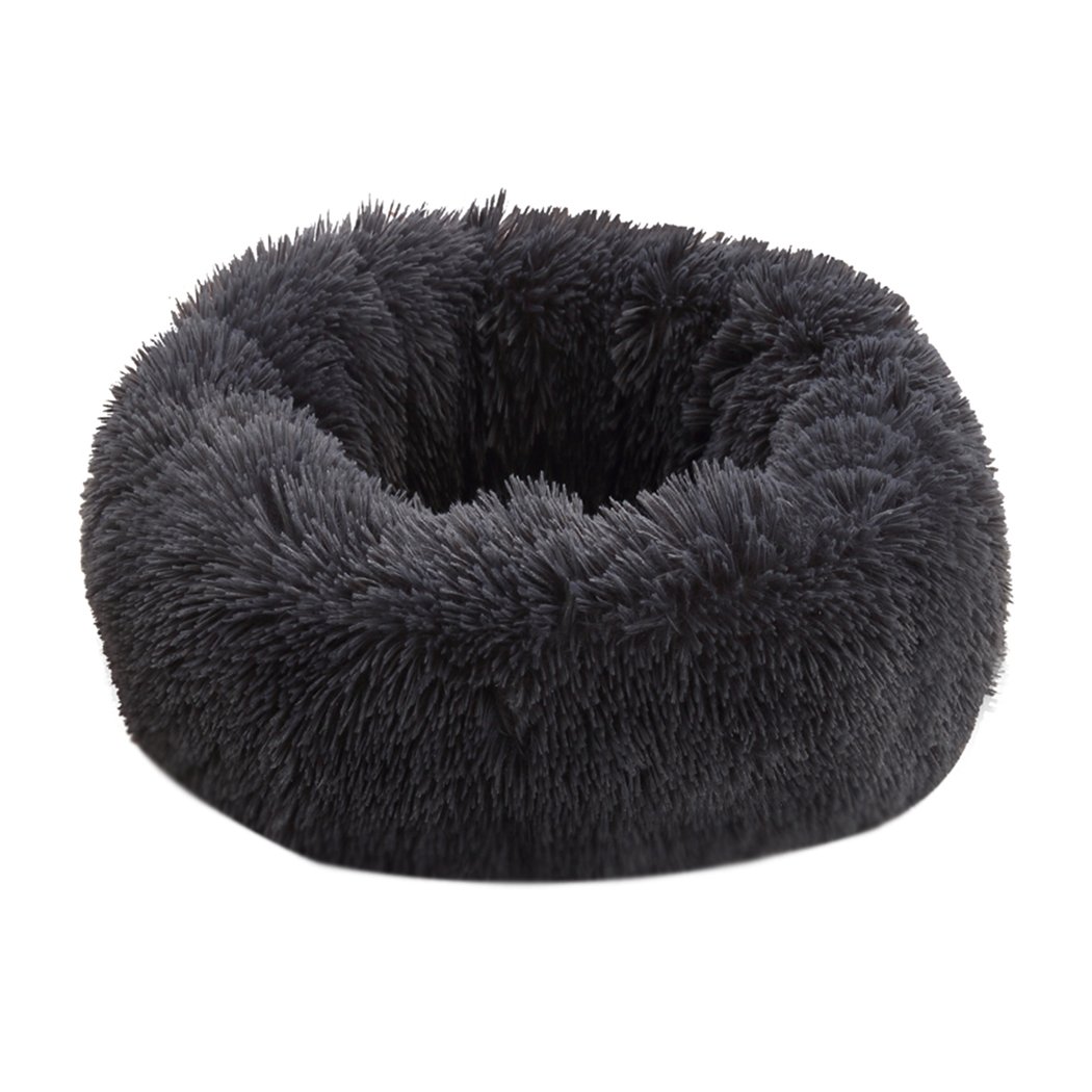 PaWz Pet Bed in dark grey, donut-shaped design with plush surface and non-slip bottom, ideal for dogs and cats.