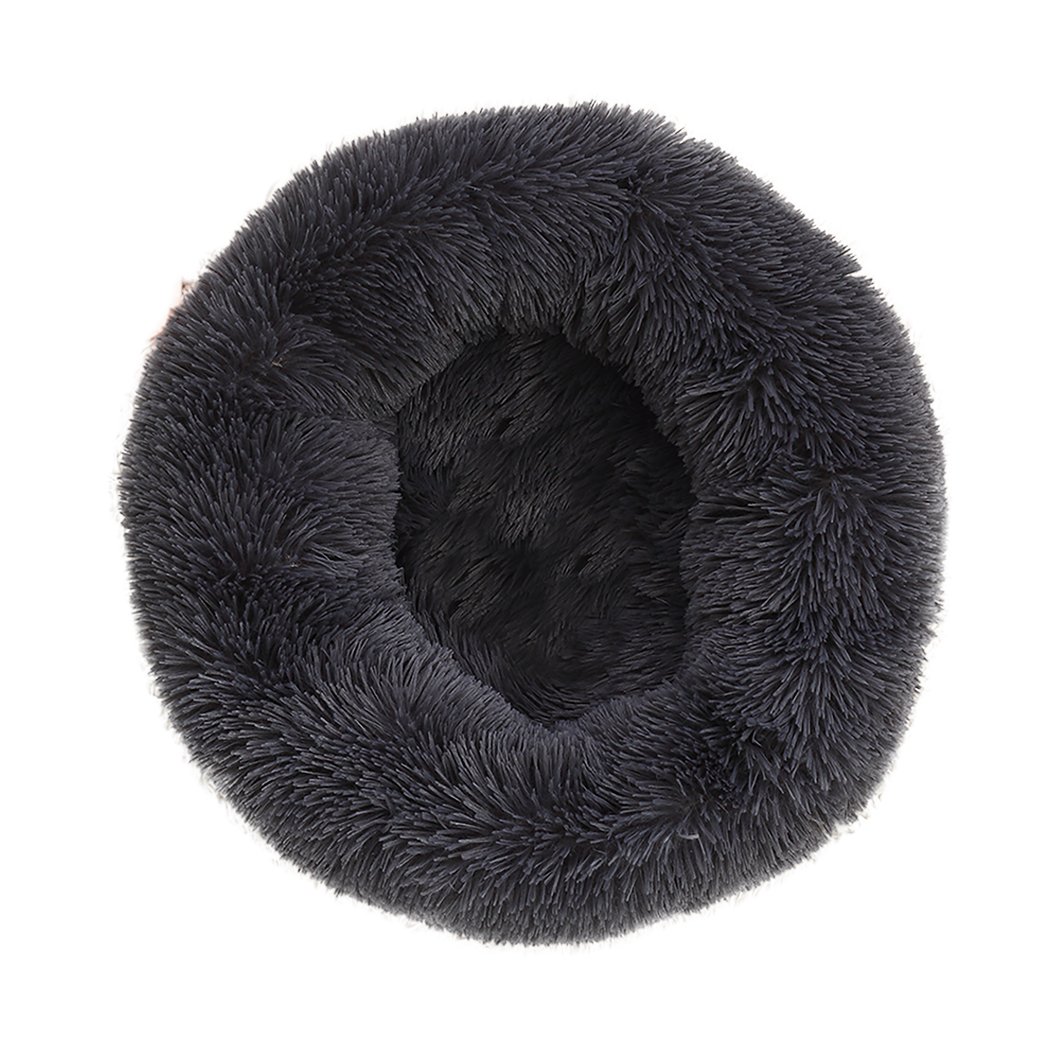 PaWz Pet Bed in dark grey, donut-shaped design with plush surface and non-slip bottom, ideal for dogs and cats.