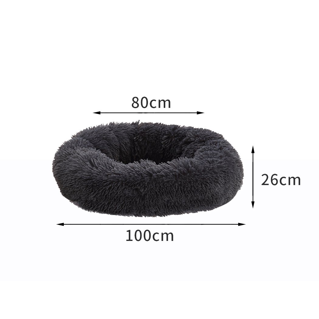 PaWz Pet Bed in dark grey, donut-shaped design with plush surface and non-slip bottom, ideal for dogs and cats.