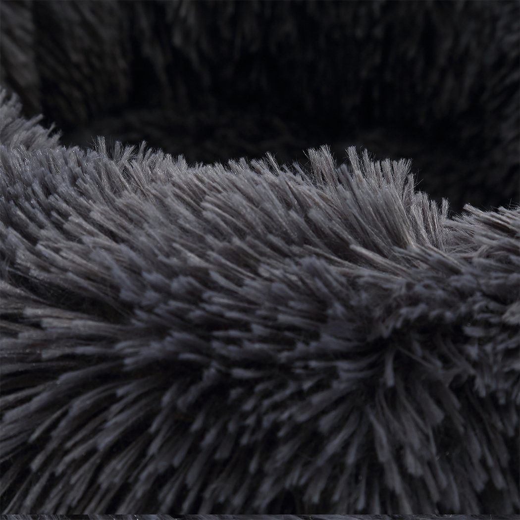 PaWz Pet Bed in dark grey, donut-shaped design with plush surface and non-slip bottom, ideal for dogs and cats.