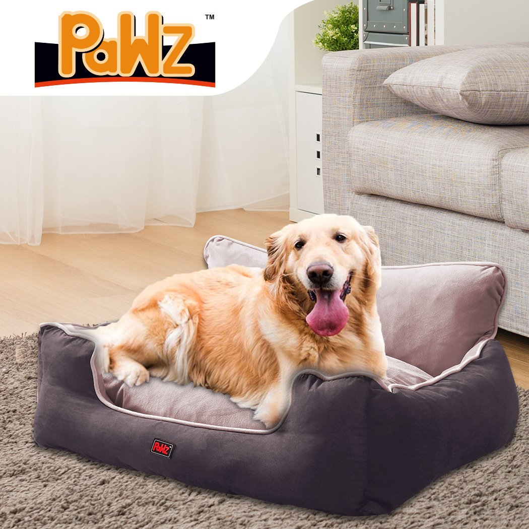 PaWz Pet Bed in grey, featuring soft plush material and pillow-like walls for ultimate pet comfort.