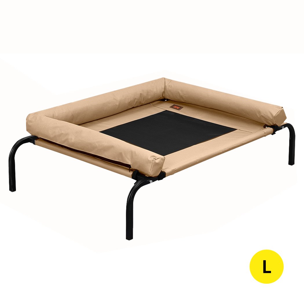 PaWz Pet Bed featuring a heavy-duty steel frame and weatherproof cover, designed for comfort and safety for dogs and puppies.