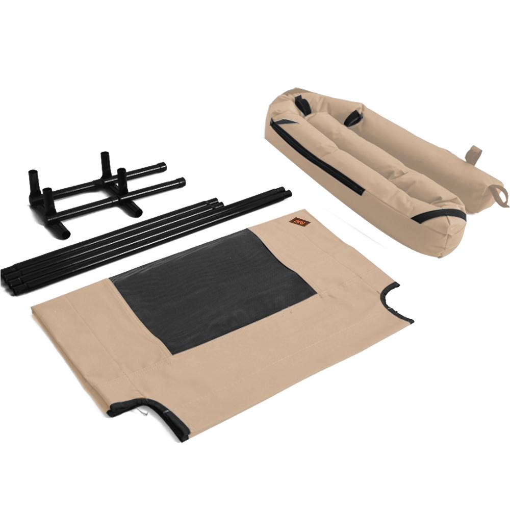 PaWz Pet Bed featuring a heavy-duty steel frame and weatherproof cover, designed for comfort and safety for dogs and puppies.