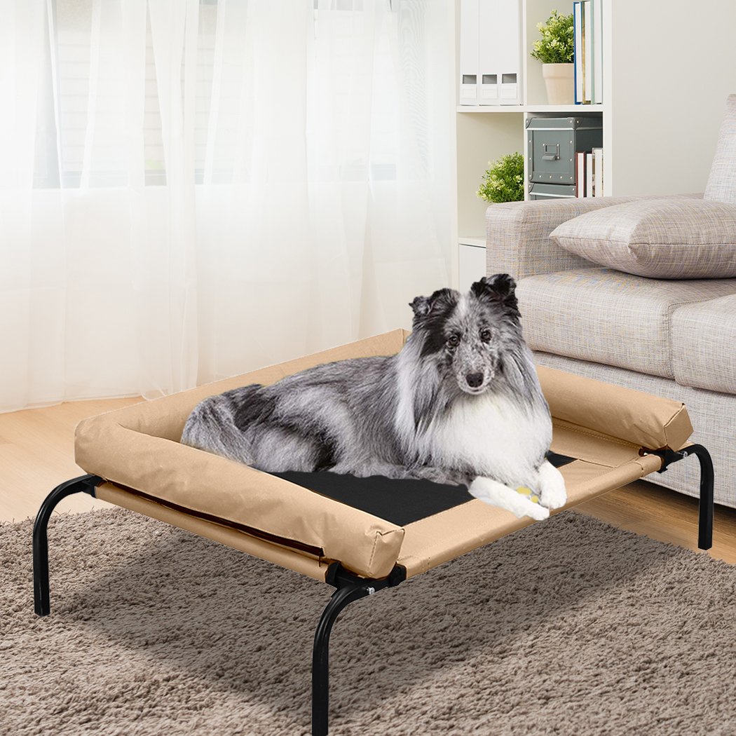 PaWz Pet Bed featuring a heavy-duty steel frame and weatherproof cover, designed for comfort and safety for dogs and puppies.