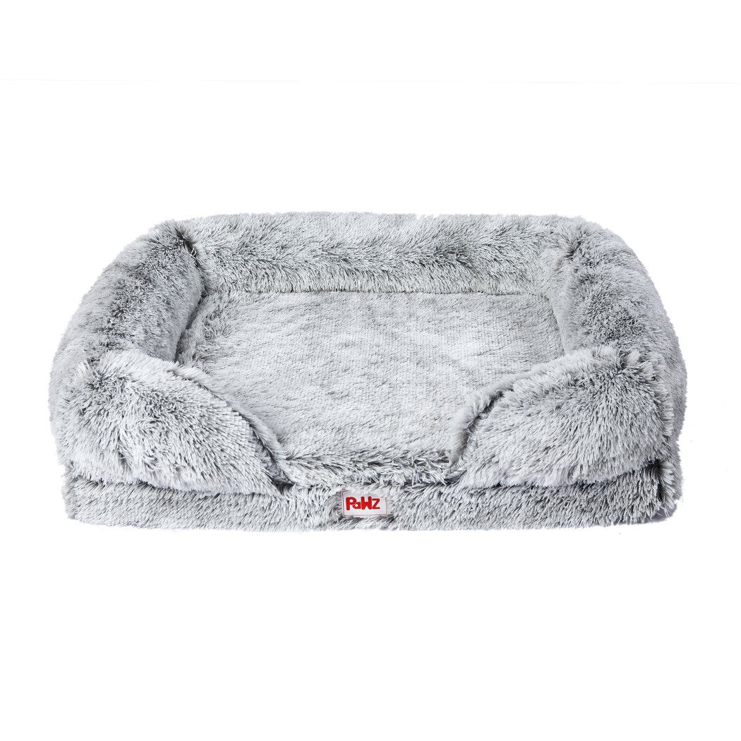 PaWz Orthopedic Sofa Dog Bed in grey, featuring plush material and supportive bolster for pet comfort.