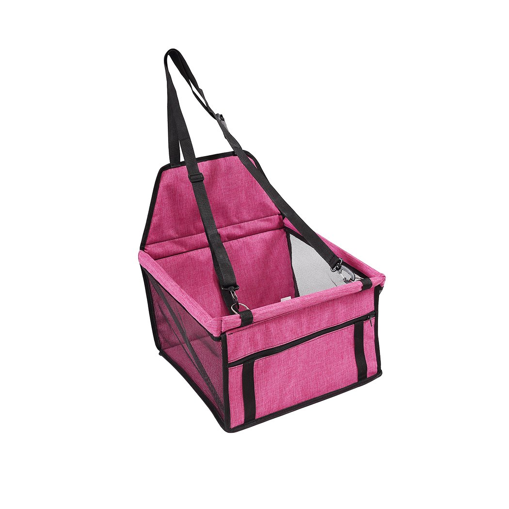 PaWz Pet Car Booster Seat in red, designed for safe travel with pets, featuring durable fabric and breathable mesh.