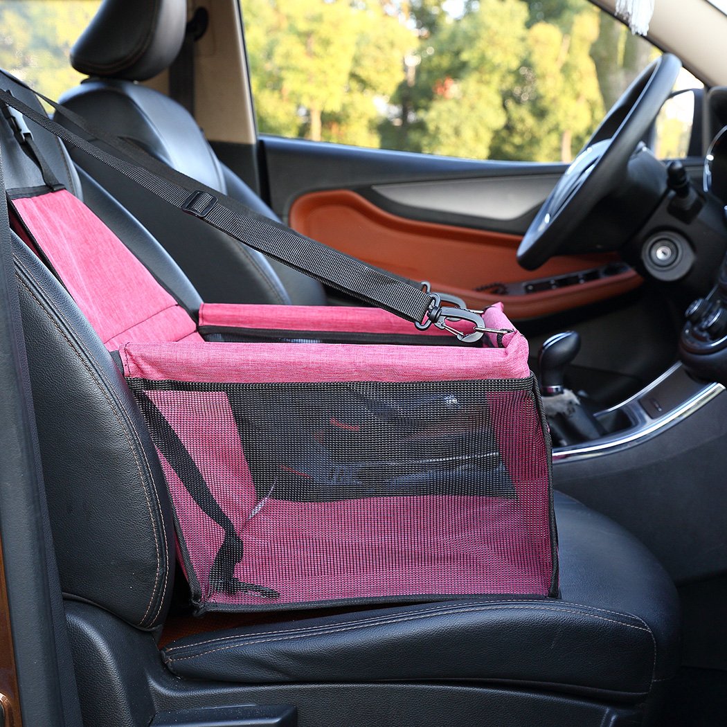 PaWz Pet Car Booster Seat in red, designed for safe travel with pets, featuring durable fabric and breathable mesh.