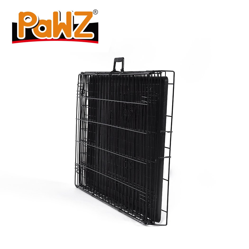 PaWz Pet Dog Cage Crate Kennel in black, featuring a foldable design, double doors, and a removable divider for pet comfort and safety.