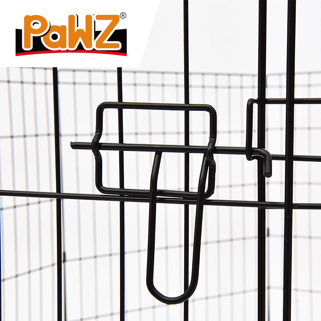 PaWz Pet Dog Cage Crate Kennel in black, showcasing its foldable design and double door access, perfect for pet safety and comfort.