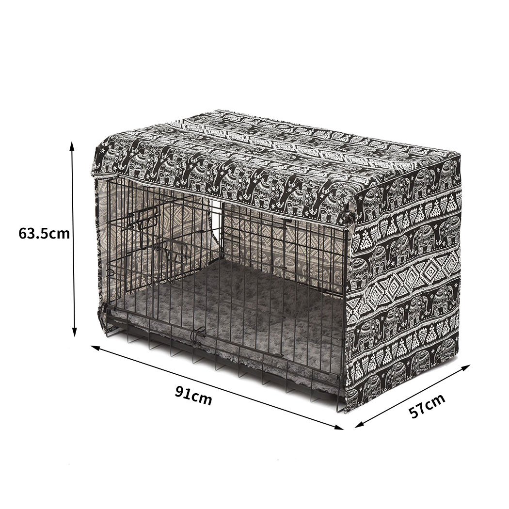 PaWz Pet Dog Cage Crate in black with plush bed and kennel cover, showcasing its foldable design and double door access.