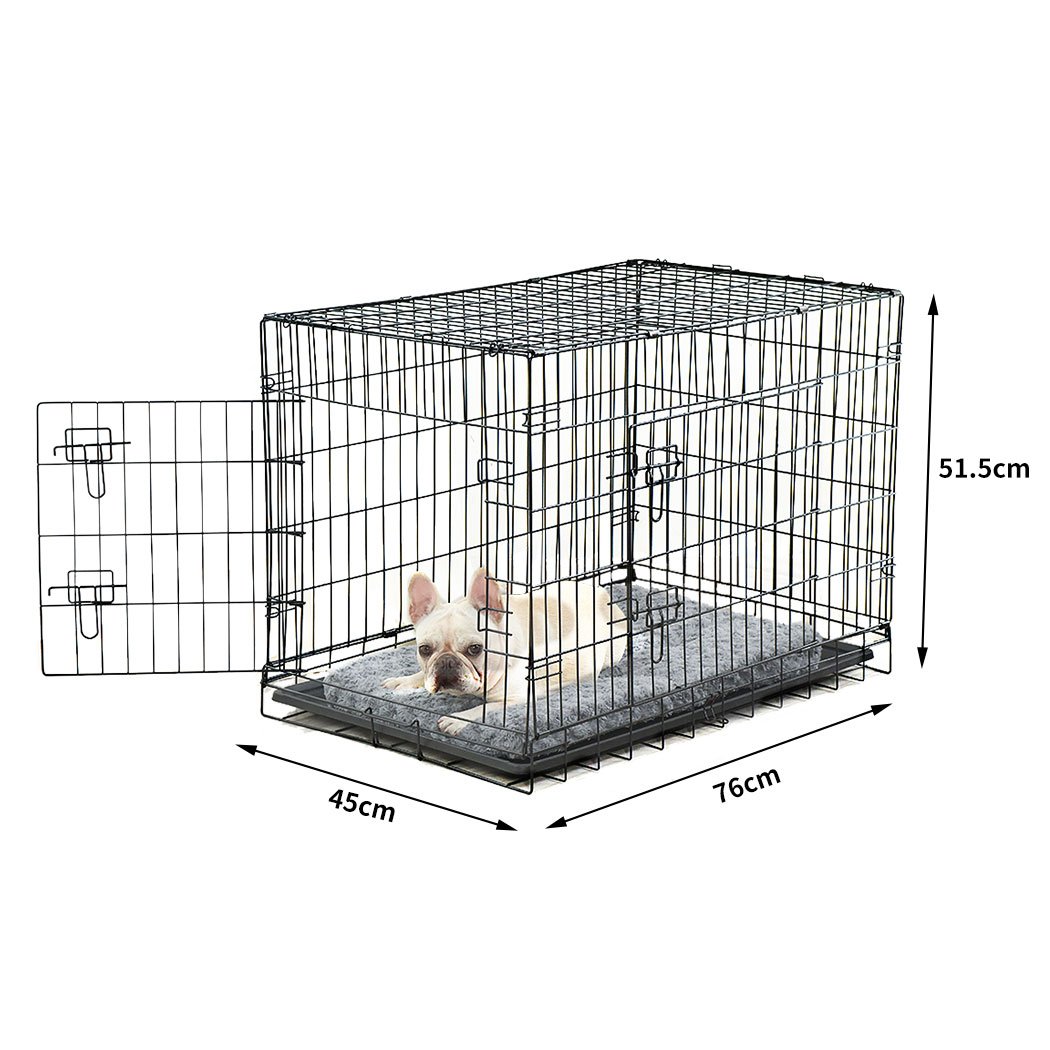 PaWz Pet Dog Cage Crate, a portable metal kennel with a plush bed, designed for safety and comfort for pets.