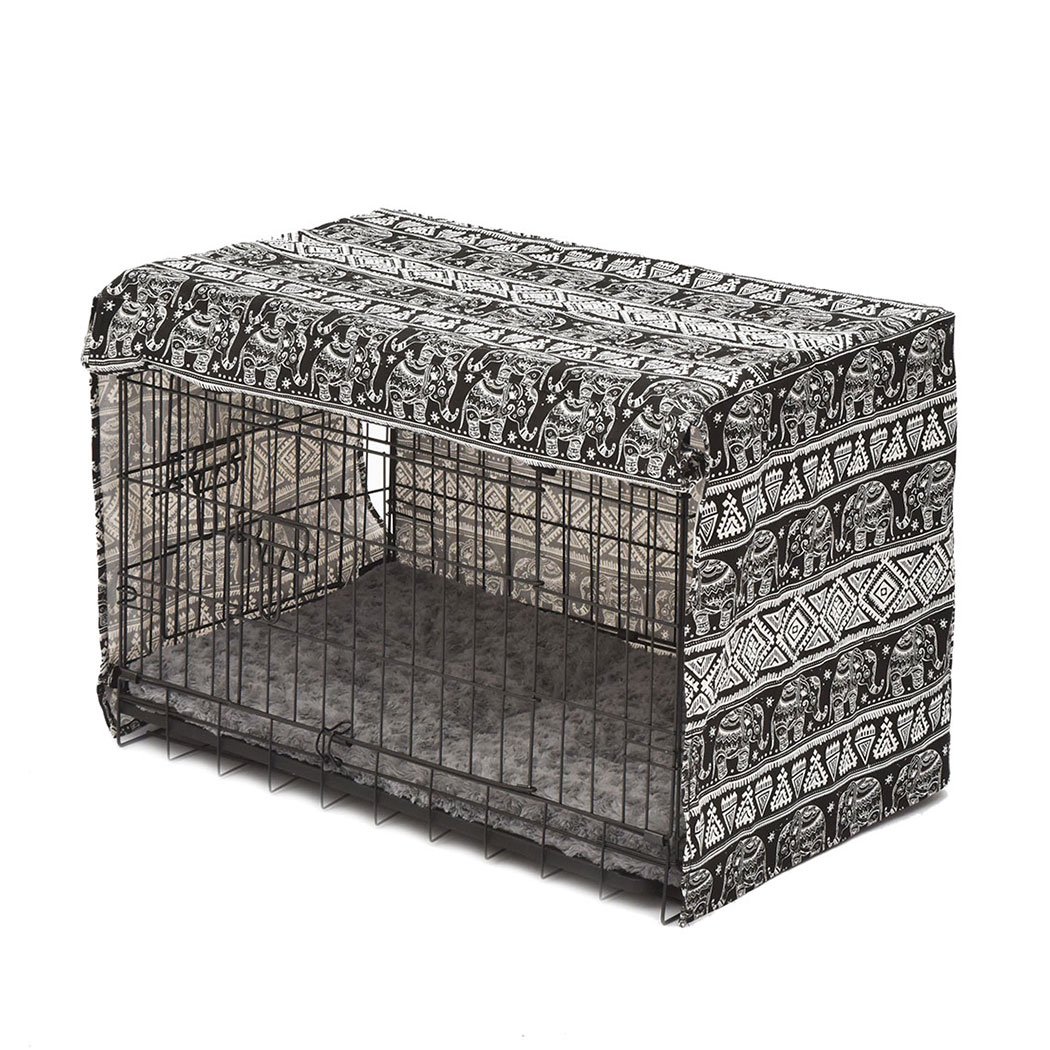 PaWz Pet Dog Cage Crate Metal Carrier with plush bed cover, showcasing its foldable design and double door access.