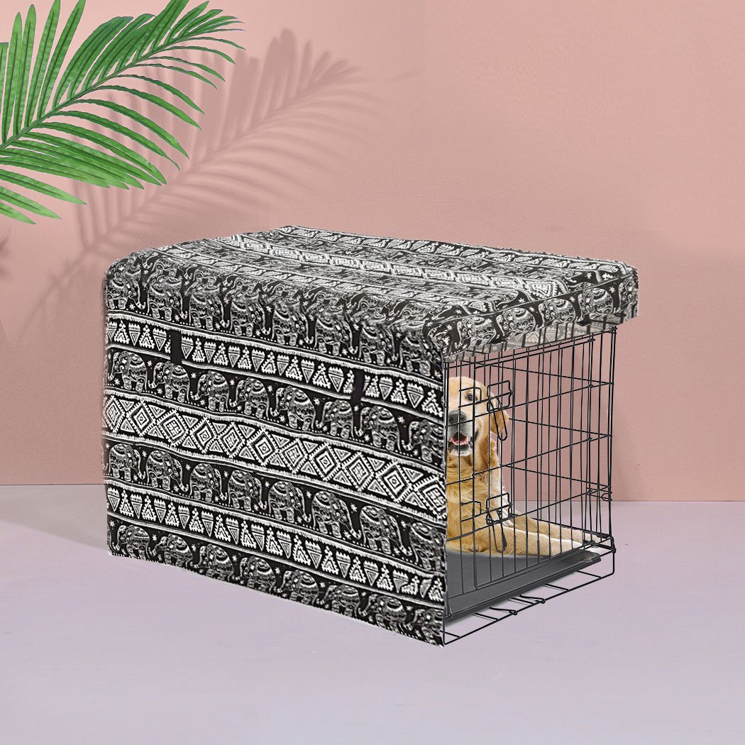 PaWz Pet Dog Cage Crate Metal Carrier in black, featuring a foldable design, double doors, and a plush pet bed inside.