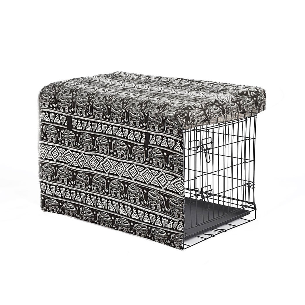 PaWz Pet Dog Cage Crate Metal Carrier with Cover, showcasing its foldable design and plush pet bed inside.
