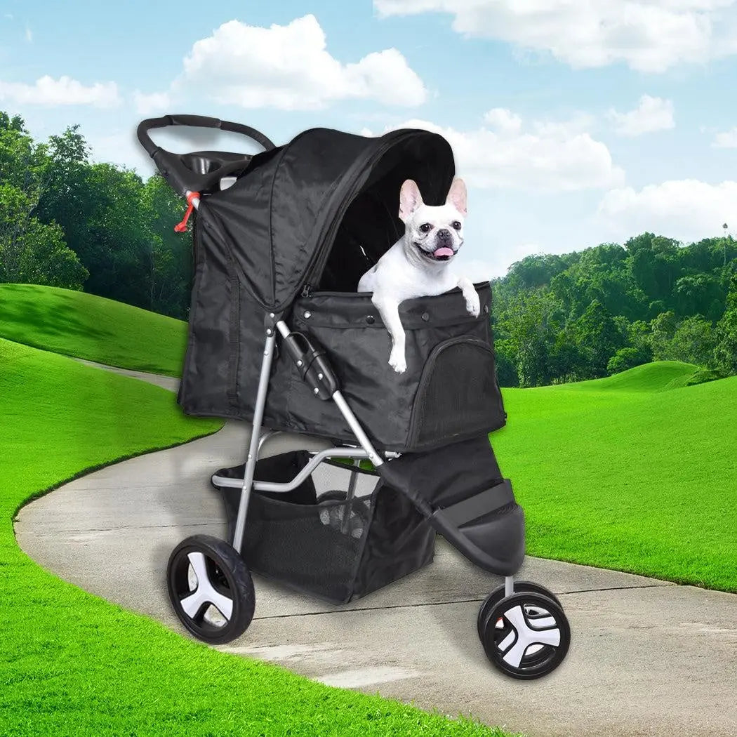 PaWz Pet Stroller featuring three wheels, waterproof Oxford cloth, and a cozy interior for dogs and cats.