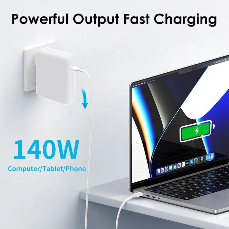 PD3.1 140W USB-C PD Laptop Power Adapter designed for Apple M1/M2 MacBook, featuring a sleek design and multiple fast charging protocols.