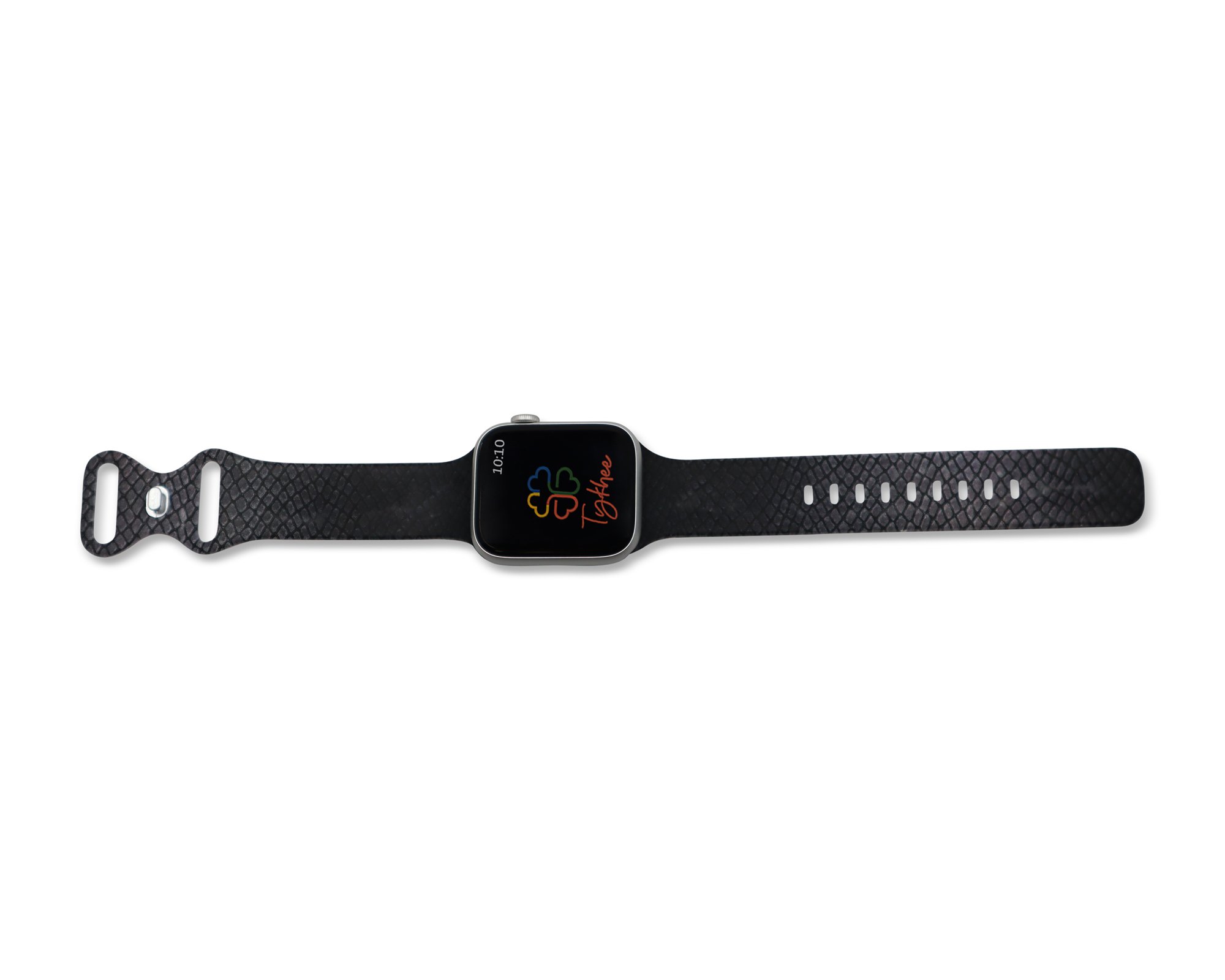 Personalized geometric design silicone bands for Apple Watch in various colors and sizes, showcasing adjustable features and unique patterns.