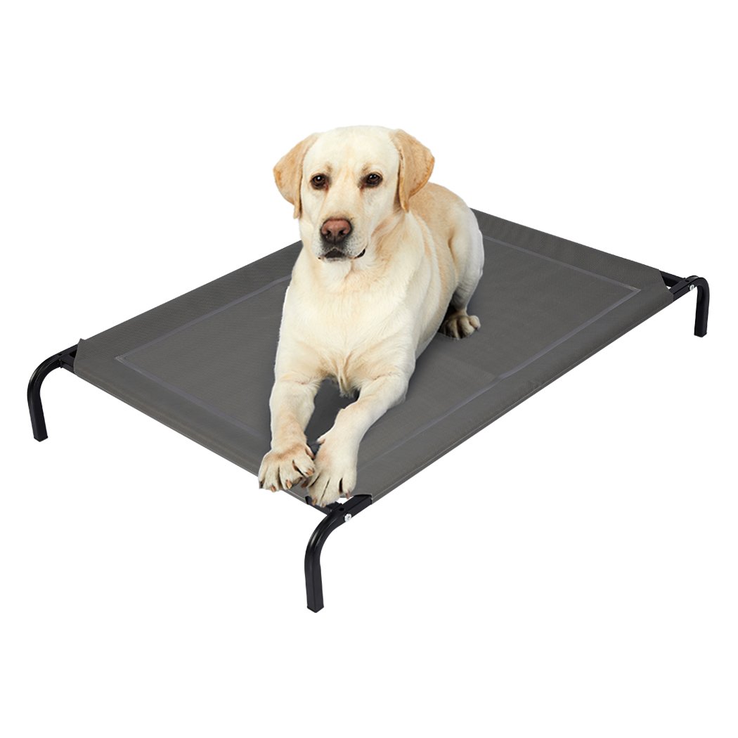 Grey Pet Bed Dog Beds Bedding Sleeping Non-toxic Heavy Trampoline, featuring a breathable mesh surface and sturdy steel frame for pet comfort.