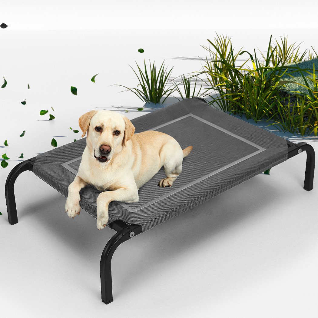Grey Pet Bed Dog Beds Bedding Sleeping Non-toxic Heavy Trampoline, featuring a breathable mesh surface and sturdy steel frame for pet comfort.