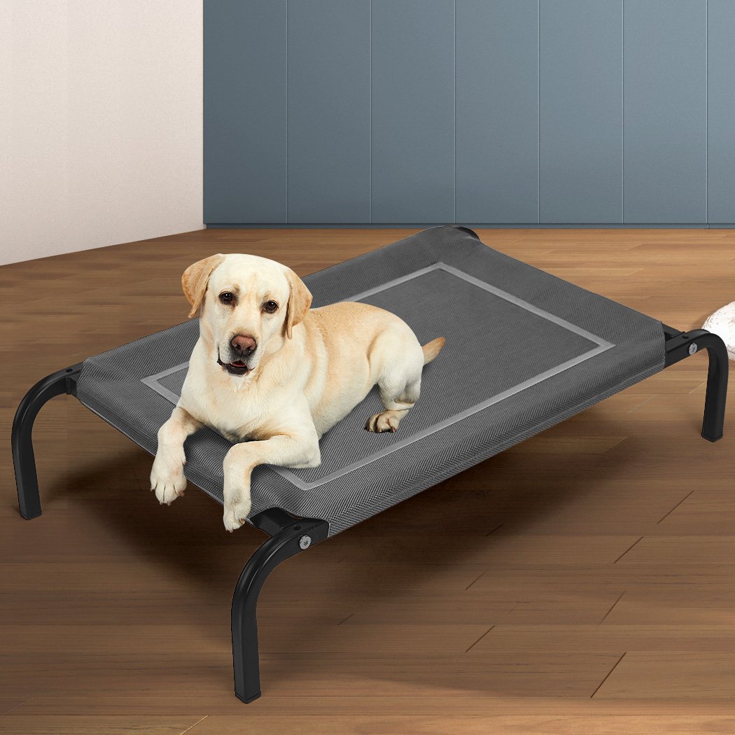 Grey Pet Bed Dog Beds Bedding Sleeping Non-toxic Heavy Trampoline, featuring a breathable mesh surface and sturdy steel frame for pet comfort.
