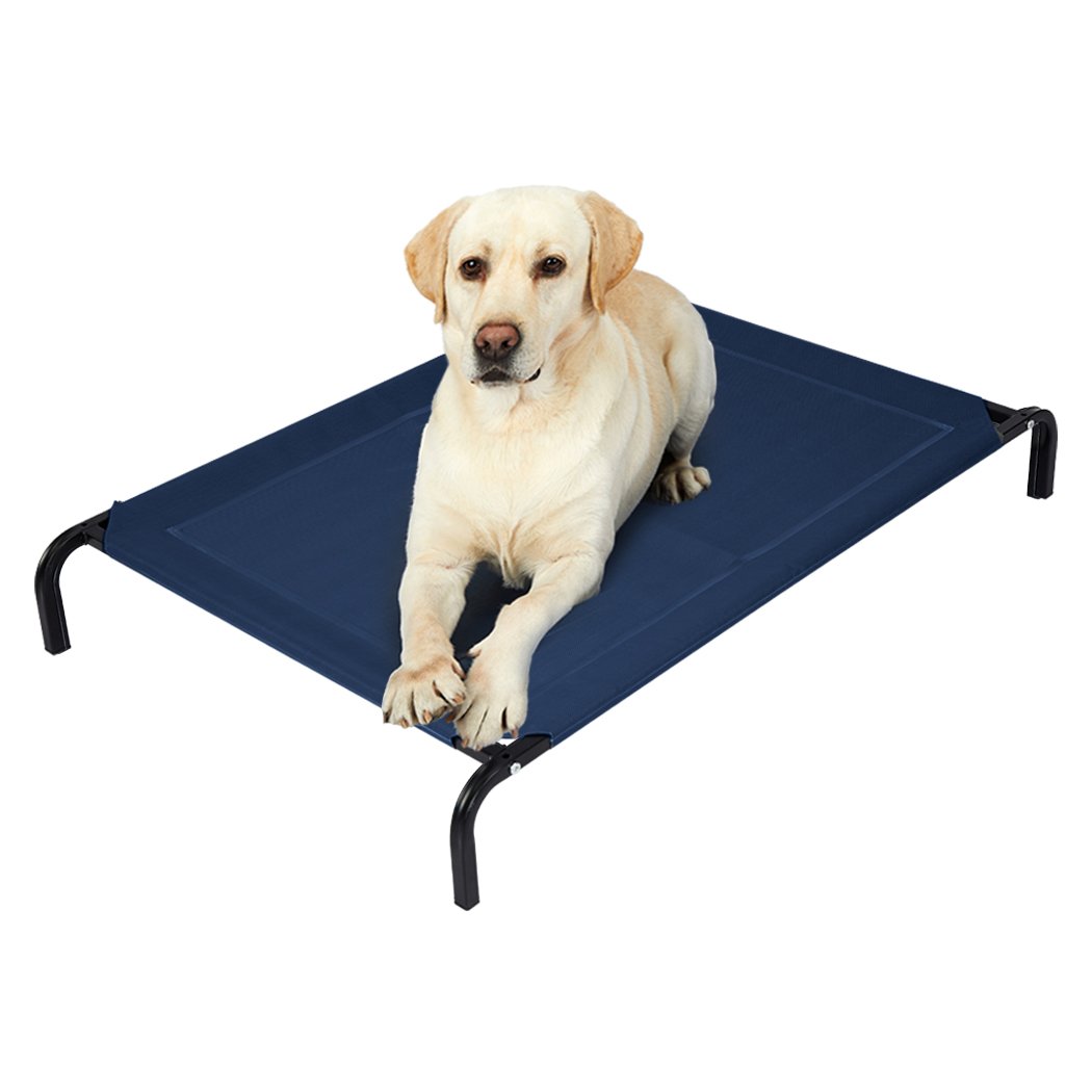 Navy XL Pet Bed Dog Beds Bedding Sleeping Non-toxic Heavy Trampoline with a soft surface and sturdy steel frame, designed for pet comfort.