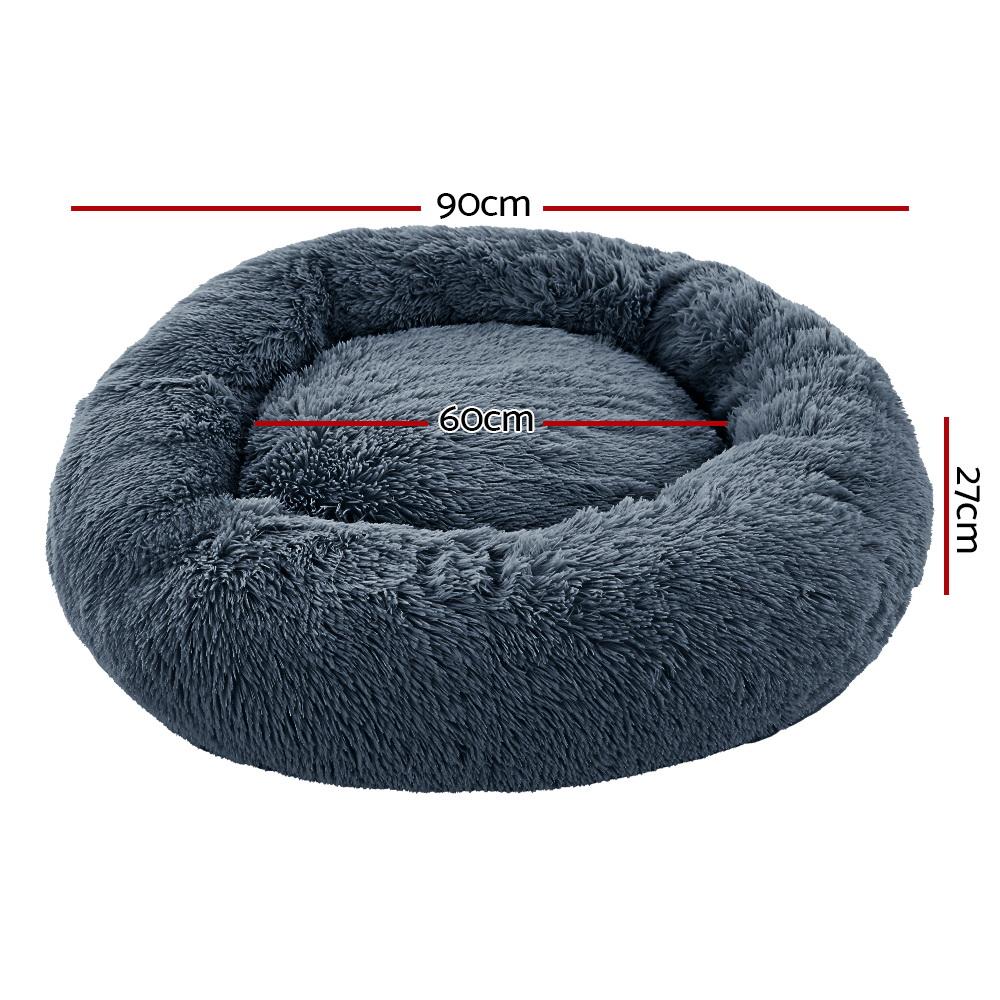 Large dark grey pet bed for dogs and cats, featuring a soft and durable design with a non-slip base and removable cover.
