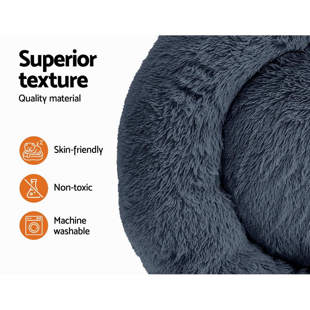 Large dark grey pet bed for dogs and cats, featuring a soft and durable design with a non-slip base and removable cover.