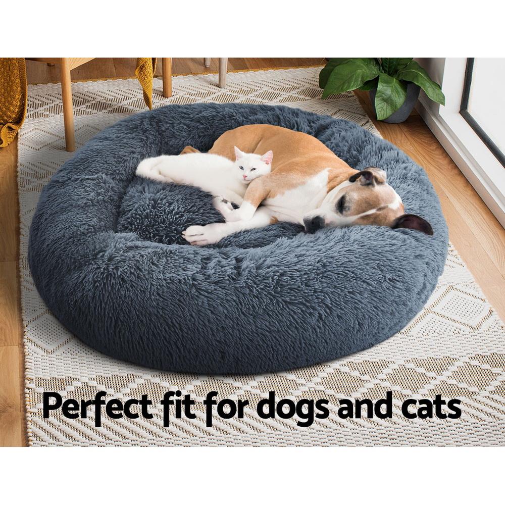Large dark grey pet bed for dogs and cats, featuring a soft and durable design with a non-slip base and removable cover.