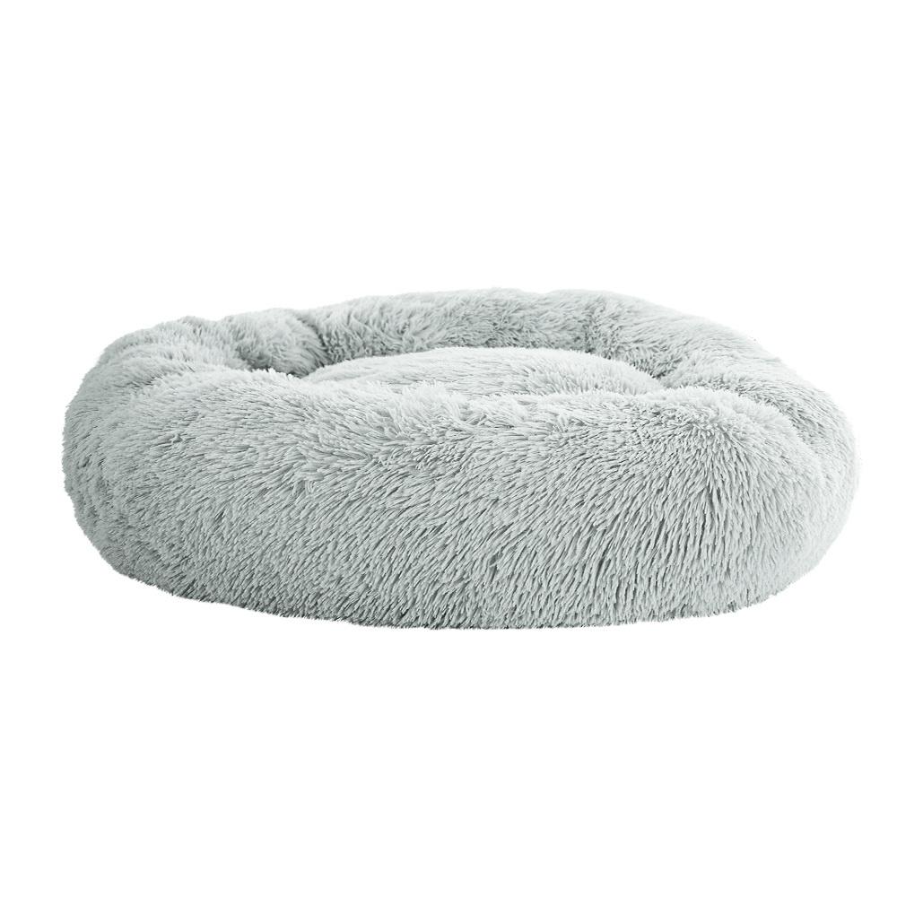 Large light grey pet bed for dogs and cats, featuring a soft surface, non-slip base, and removable washable cover.