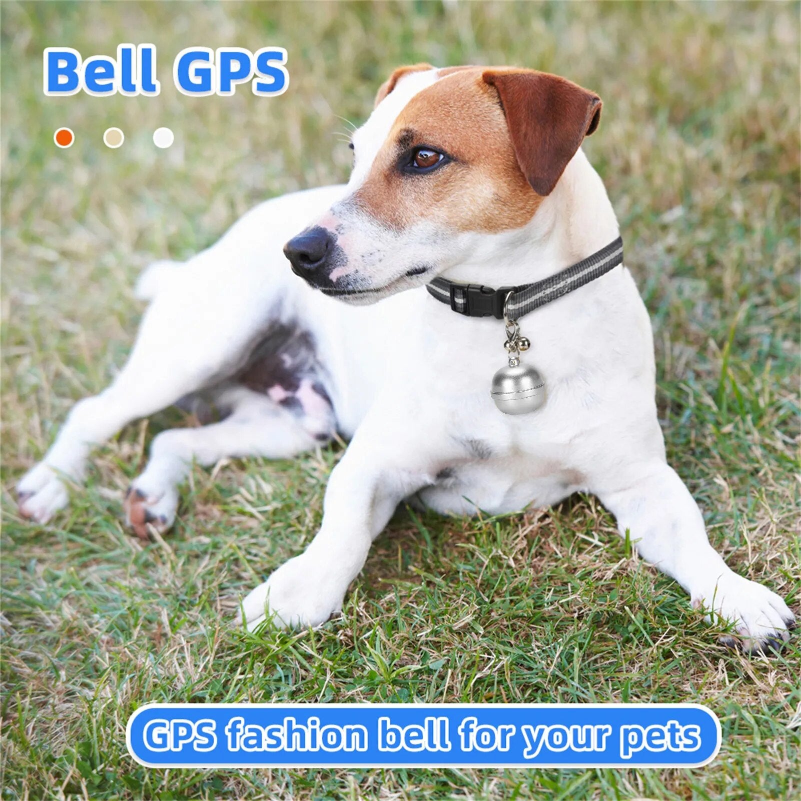 Pet Dog GPS Tracker Locator Bell in gold color, showcasing its compact design and waterproof features.