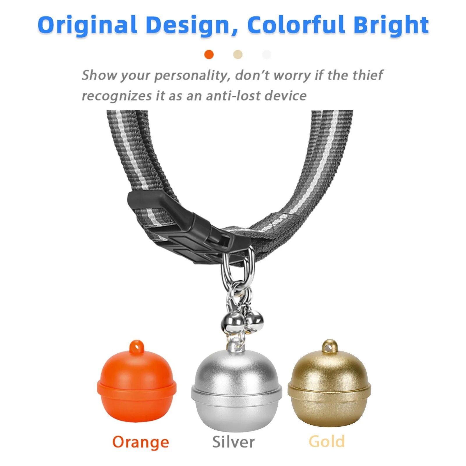 Pet Dog GPS Tracker Locator Bell in gold color, showcasing its compact design and waterproof features.