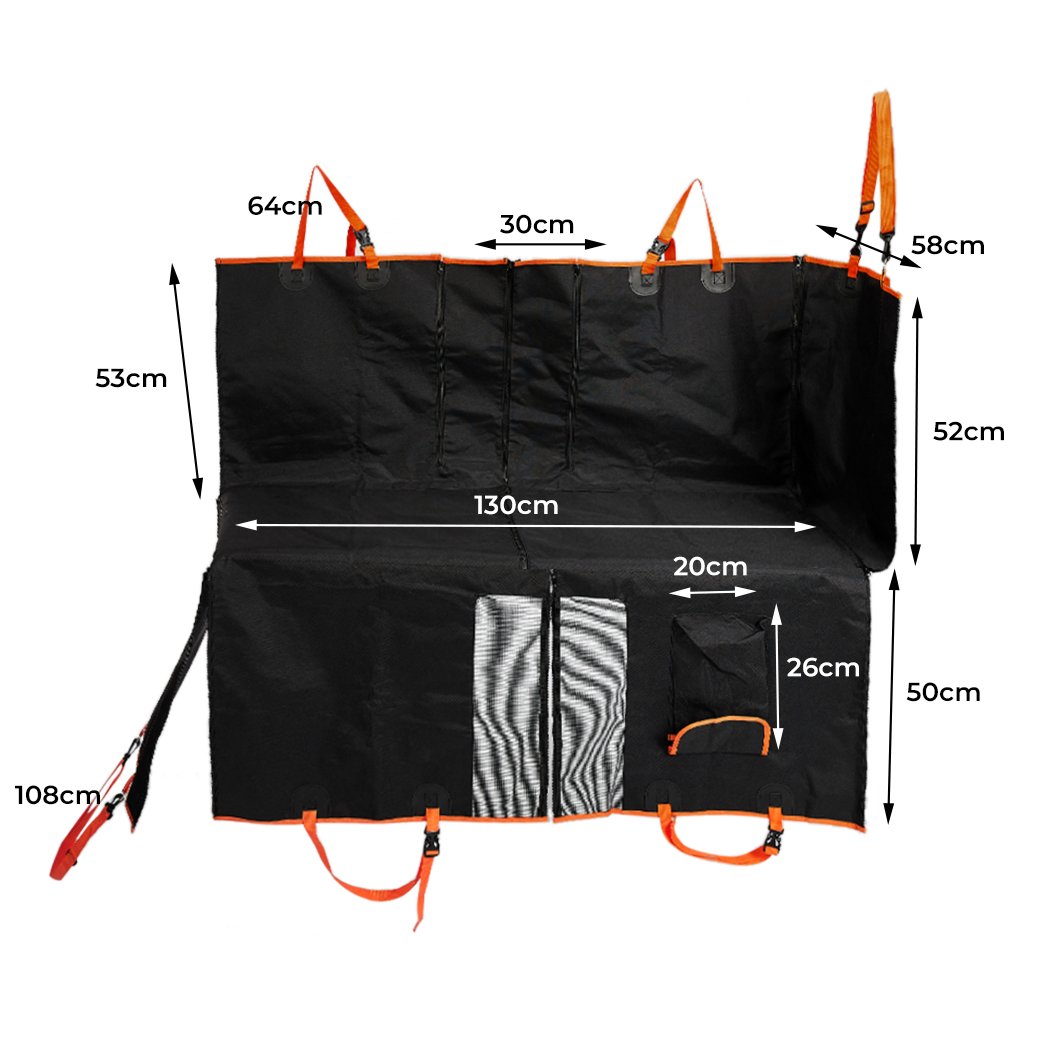 Premium waterproof pet seat cover designed for dogs and cats, featuring a non-slip bottom and a mesh screen for visibility.