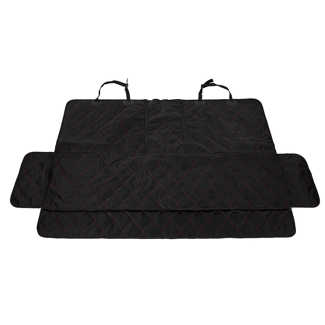 Premium waterproof pet seat cover for cars, featuring a zippered middle panel and anti-slip design, suitable for dogs and cats.