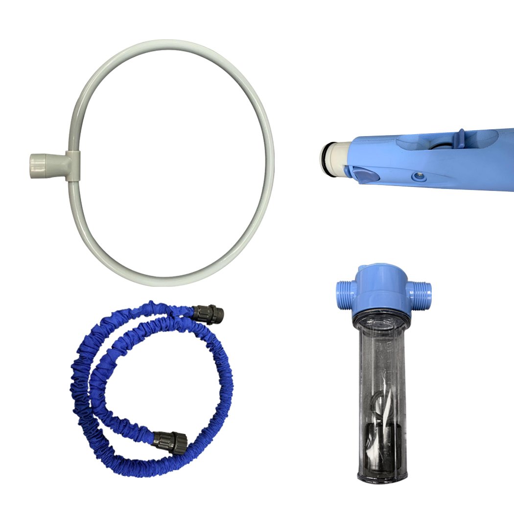 Pet Washer 360 Dog Cat Shower Hair Clean Kit in blue, featuring a circular tube design for easy pet bathing.