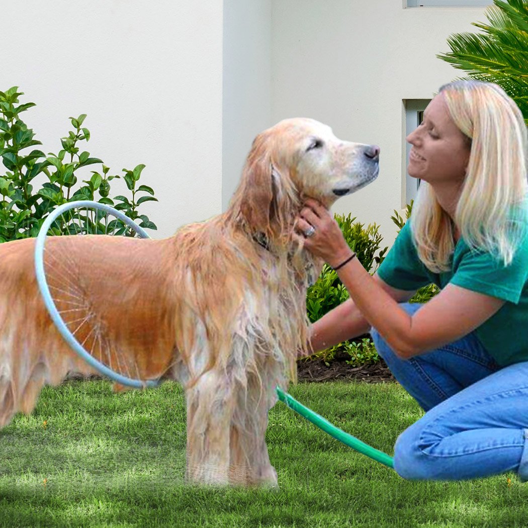 Pet Washer 360 Dog Cat Shower Hair Clean Kit in blue, featuring a circular tube design for easy pet bathing.