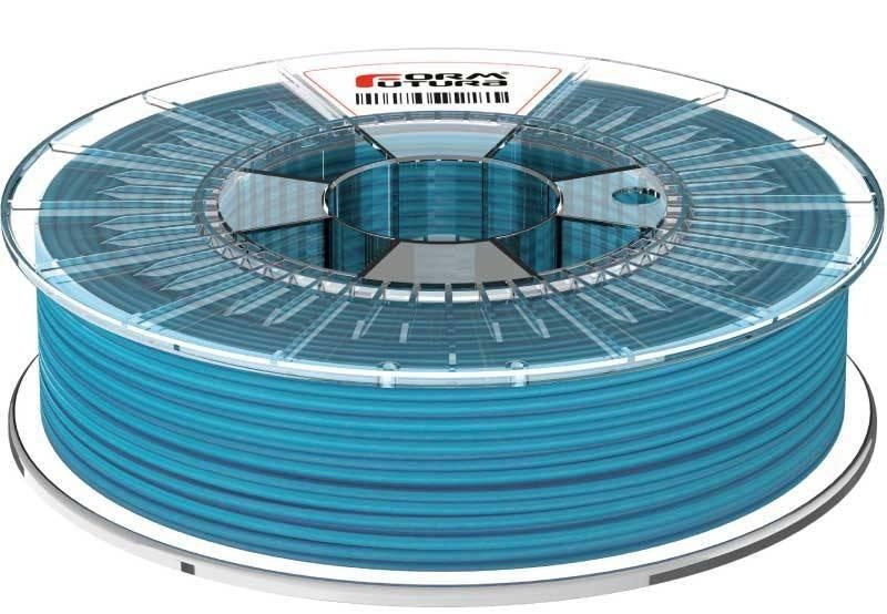 FormFortura HDGlass PETG filament in a clear spool, showcasing its high transparency and glossy finish, ideal for 3D printing.