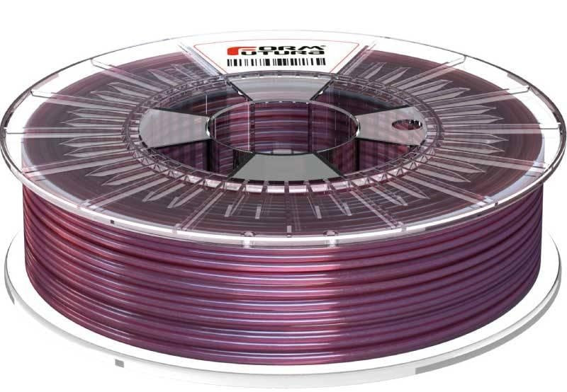 FormFortura HDGlass PETG filament in a clear spool, showcasing its high transparency and glossy finish, ideal for 3D printing.