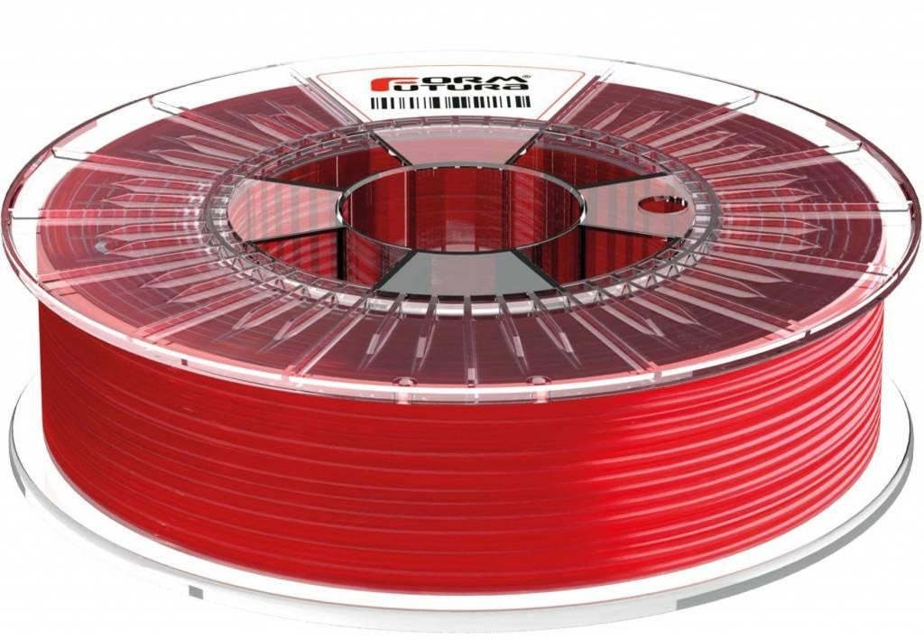 FormFortura HDGlass PETG filament in a clear spool, showcasing its high transparency and glossy finish, ideal for 3D printing.