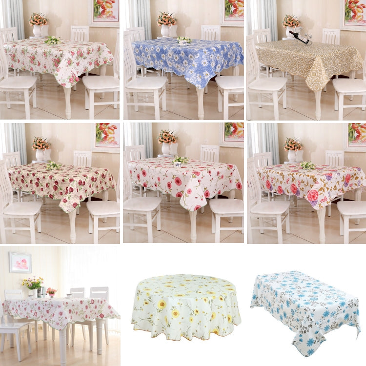 PEVA Oil and Water Resistant Round Coffee Table Tablecloth in various sizes, showcasing its elegant design and durable material.