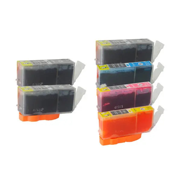 PGI-520 CLI-521 Compatible Inkjet Cartridge Set featuring six cartridges in a boxed package, including two black and four color cartridges.