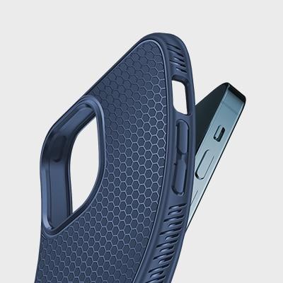 Slim soft TPU matte phone case for iPhone 12/12 Pro, showcasing its shockproof design and precise cutouts.