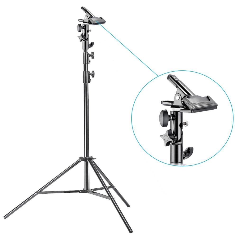 Photo Studio Pro 9 feet aluminum alloy light stand with heavy-duty metal clamp holder for reflectors, ideal for photography lighting setups.