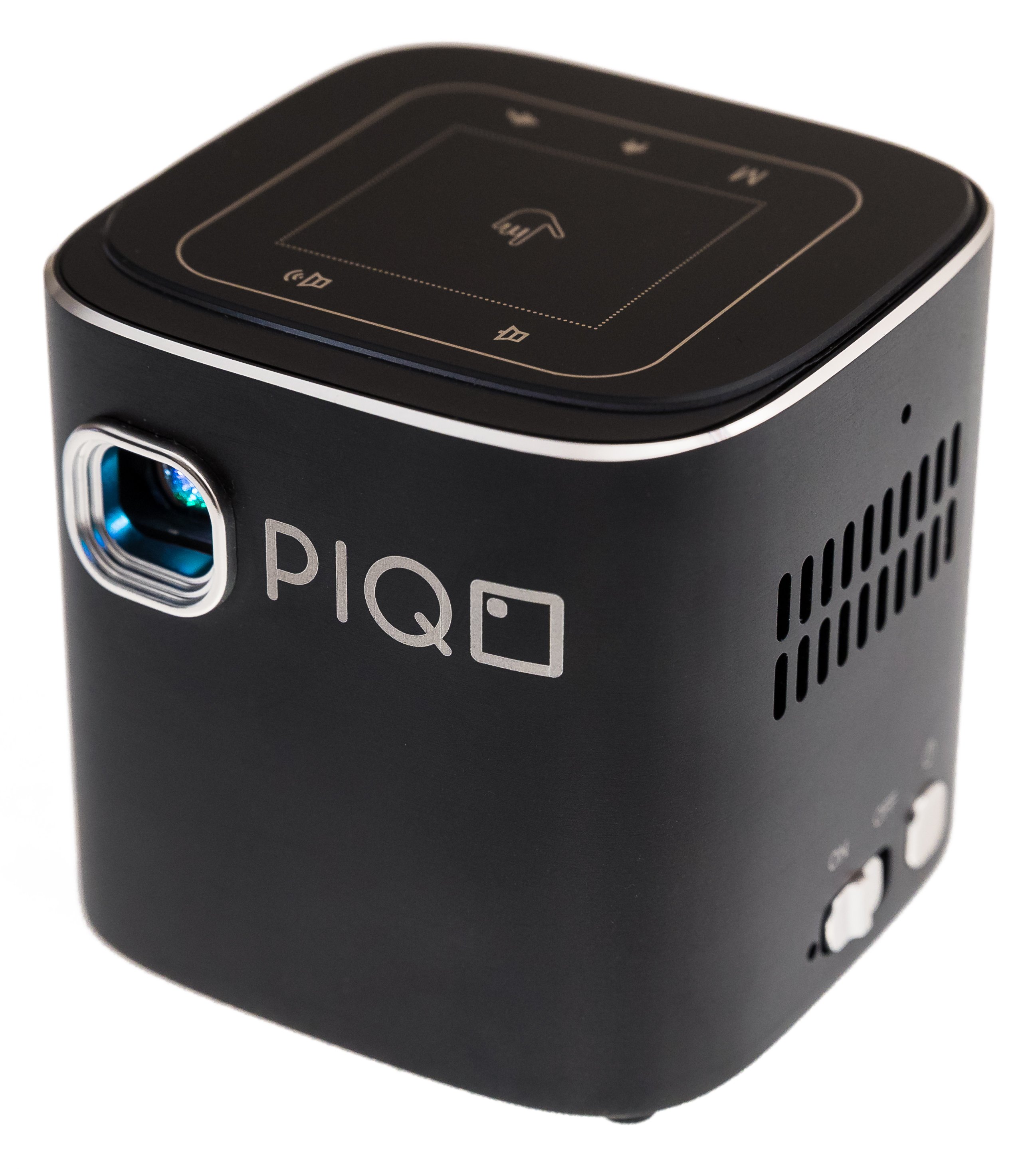 PIQO Projector showcasing its compact design and vibrant projection capabilities, perfect for portable entertainment.