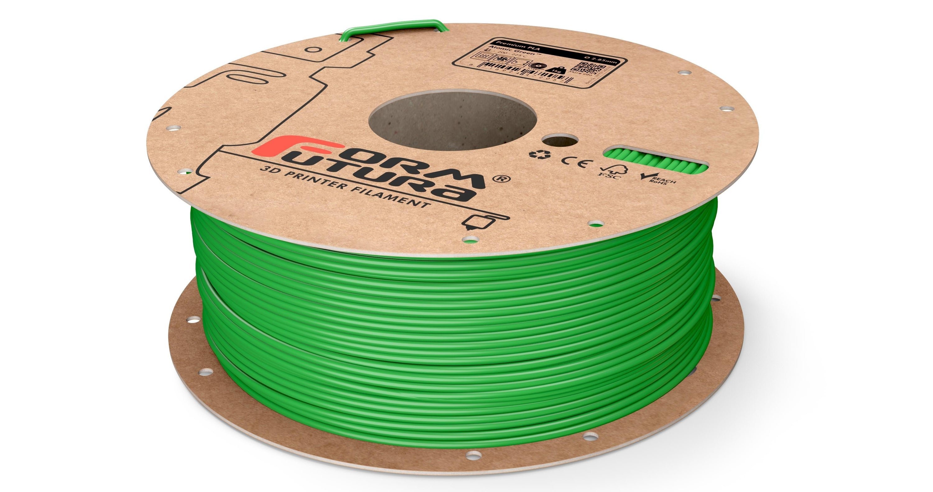 FormFutura Premium PLA filament spools in various colors, showcasing its high quality and eco-friendly properties.