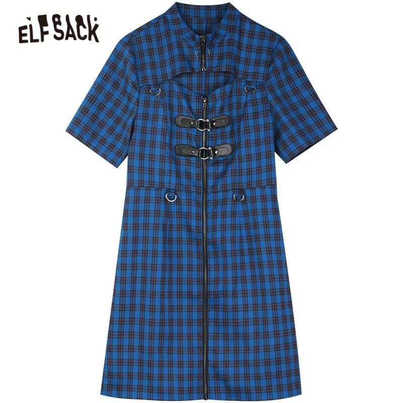 A stylish blue plaid Chinese style A-line dress for women, featuring a mandarin collar and knee-length design, perfect for spring occasions.