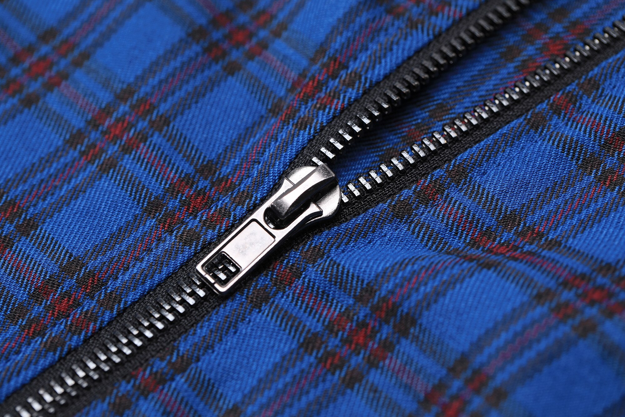 A stylish blue plaid Chinese style A-line dress for women, featuring a mandarin collar and knee-length design, perfect for spring occasions.