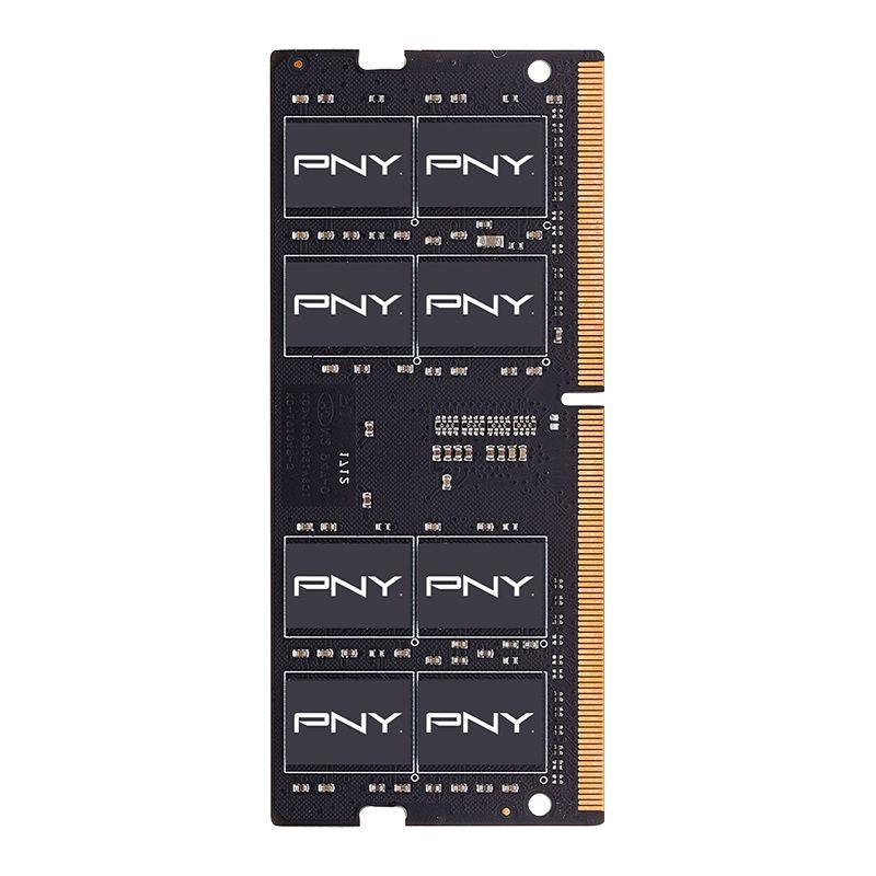 PNY DDR4 SoDimm 2666 16GB RAM module with sleek design and gold connectors.