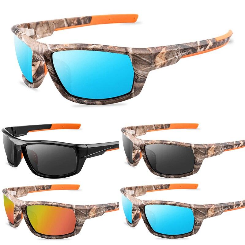 A pair of stylish polarized sunglasses with a multi-colored frame, designed for cycling and outdoor activities, featuring UV400 protection.
