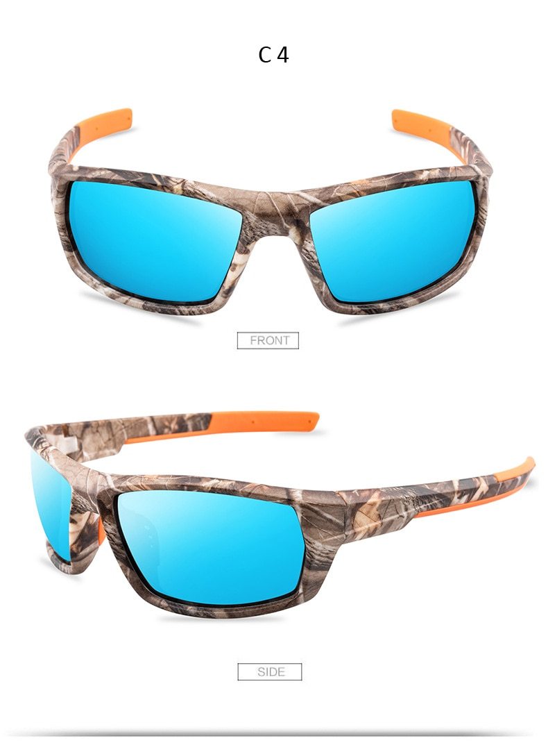 A pair of stylish polarized sunglasses with a multi-colored frame, designed for cycling and outdoor activities, featuring UV400 protection.