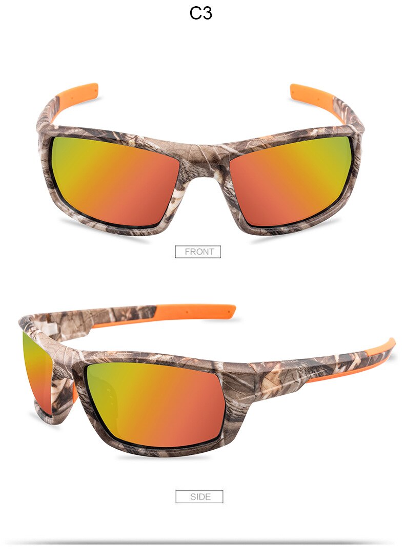 A pair of stylish polarized sunglasses with a multi-colored frame, designed for cycling and outdoor activities, featuring UV400 protection.
